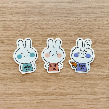 Pack 3 vinyl stickers grumpy bunnys